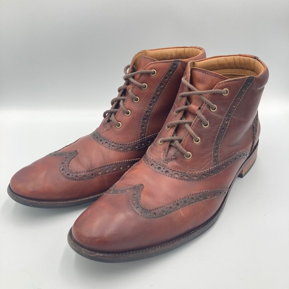 Cole Haan Mens 9.5M Leather Wingtip Hightop Brown Dress Boots